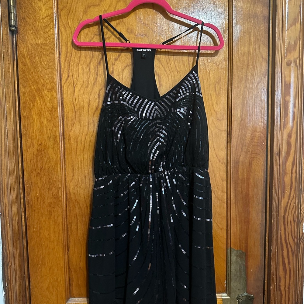 Express black mesh sequin dress L
